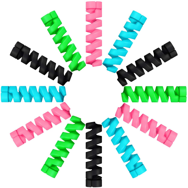 Jetec 24 Pieces Charger Cable Protector, Silicone Flexible Cable Saver, Mouse Cable Wire Protector, Suit for All Cellphone Data Lines(Black, Pink, Blue, Green) Black, Pink, Blue, Green