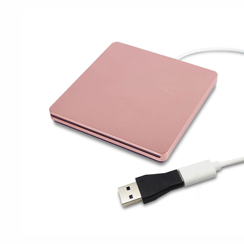 External DVD Drive，USB 3.0 Portable CD/DVD +/-RW Drive/DVD Player for PC Computer USB-C/Type-c Slim DVD/CD ROM Rewriter Burner Compatible with The Latest MacBook pro/MacBook/dell Laptop etc Pink