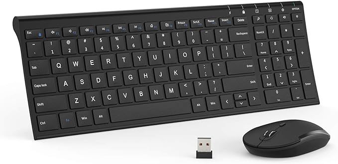 Rechargeable Wireless Keyboard and Mouse Combo- J JOYACCESS 2.4G Full Size Portable Keyboard and Mouse Ergonomic, Quiet Click Compact Design for Laptop,PC,Desktop,Computer,Windows- Black