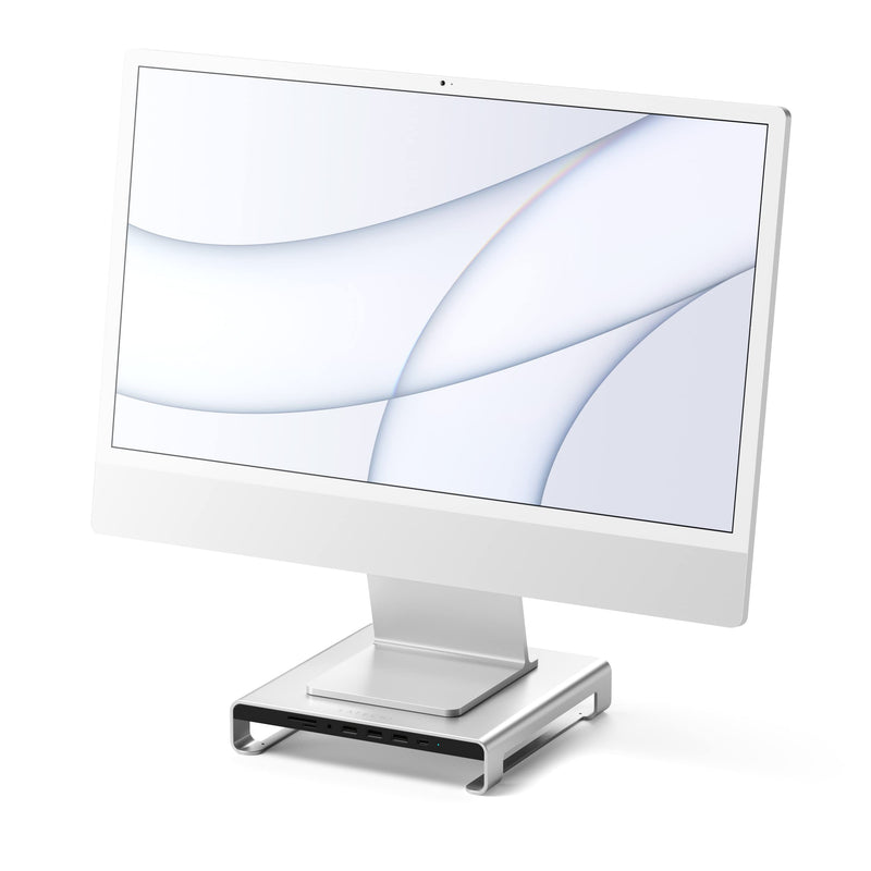 Satechi Type-C Aluminum Monitor Stand Hub with USB-C Data, USB 3.0, Micro/SD Card Slots & 3.5mm Headphone Jack - for Apple Studio Display, iMac M1, iMac, iMac Pro (Silver) Silver