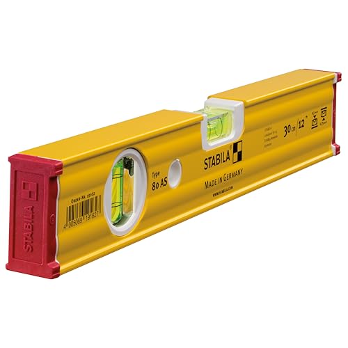 STABILA Type 80 AS Spirit Level, 30 cm, Reinforced Aluminum Profile, 1 Horizontal Vial, 1 Vertical Vial, Integrated Slip Stoppers, Made in Germany