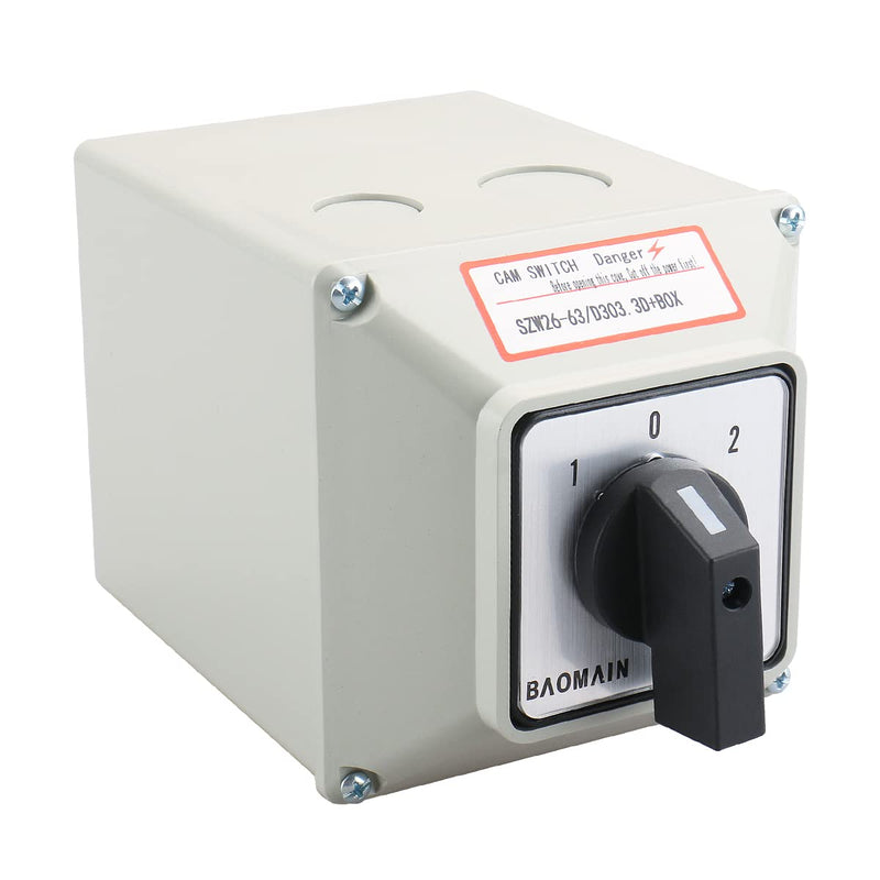 Baomain Universal Rotary Changeover Cam Switch SZW26-63/D303.3D 660V 63A 3 Position 3 Phase with Master Switch Exterior Box LW28-63/4 | Maintained 1-0-2 3-Pole 12-Terminal Rotary Changeover Switch For Motor Control & Generator MTS,heavy-duty,SZW26-63/D...
