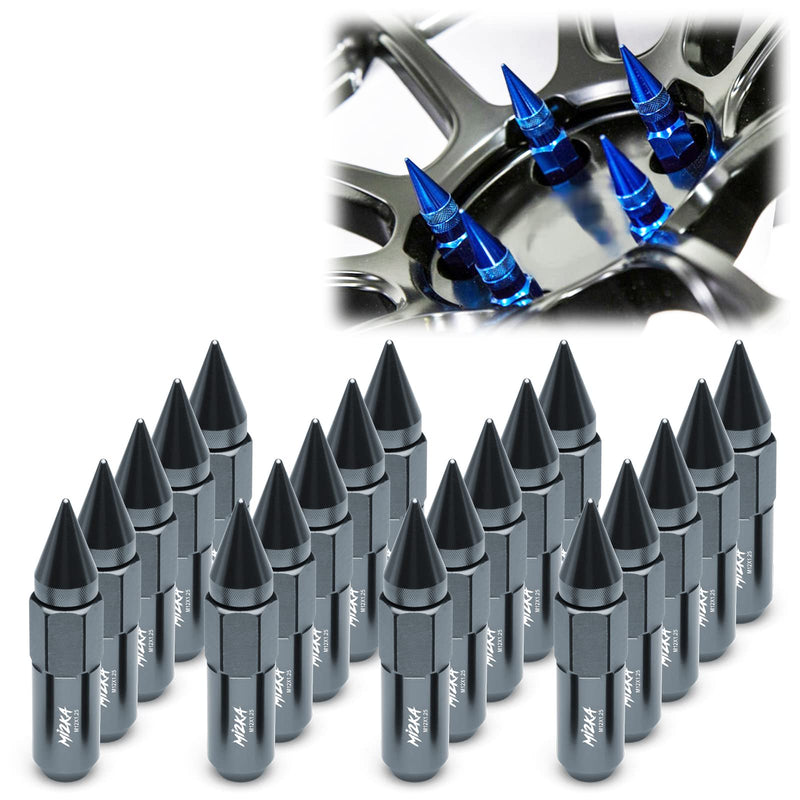 Gunmetal 20 PCS M12x1.25 Lug Nuts Spiked 60mm Extended Tuner Aluminum Wheels Rims Cap WN03 GUNMETAL
