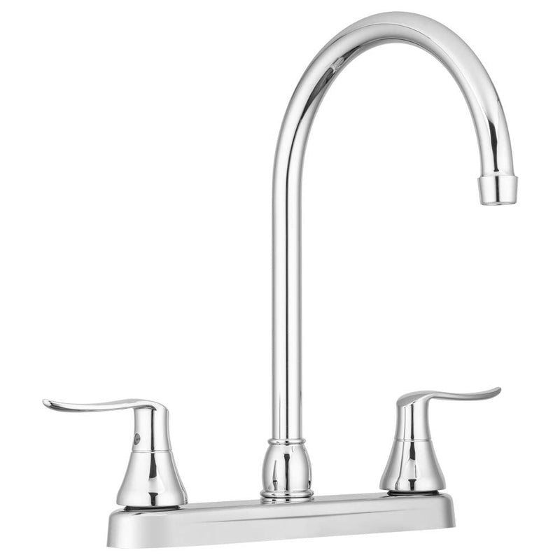 Dura Faucet DF-PK330HLH-CP RV Swivel J-Spout Kitchen Sink Faucet (Chrome) | Rotating spout reaches across the sink; two handles fine-tune temperature. Chrome Polished