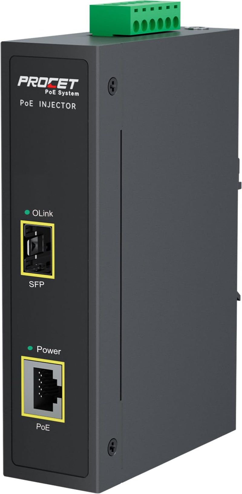 PROCET 30W SFP Fiber PoE Injector DIN Rail SFP/Uplink PoE+ Power Injector Gigabit Industrial, IEEE802.3af/at Compliant for IP Camera, Access Point, POS, Kiosks, PT-PSE105GS-E