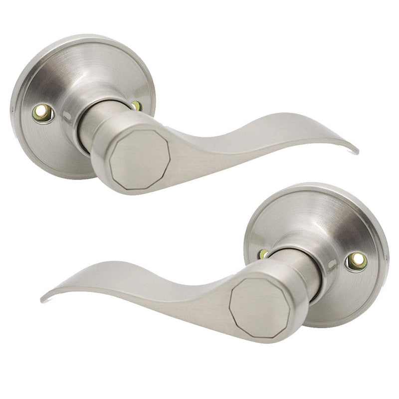 Gobrico 2 Pack Satin Nickel Dummy Wave Door Levers, No-Turning Interior Door Handles, 1 Left-Handed and 1 Right-Handed Door Knob 1 Pack