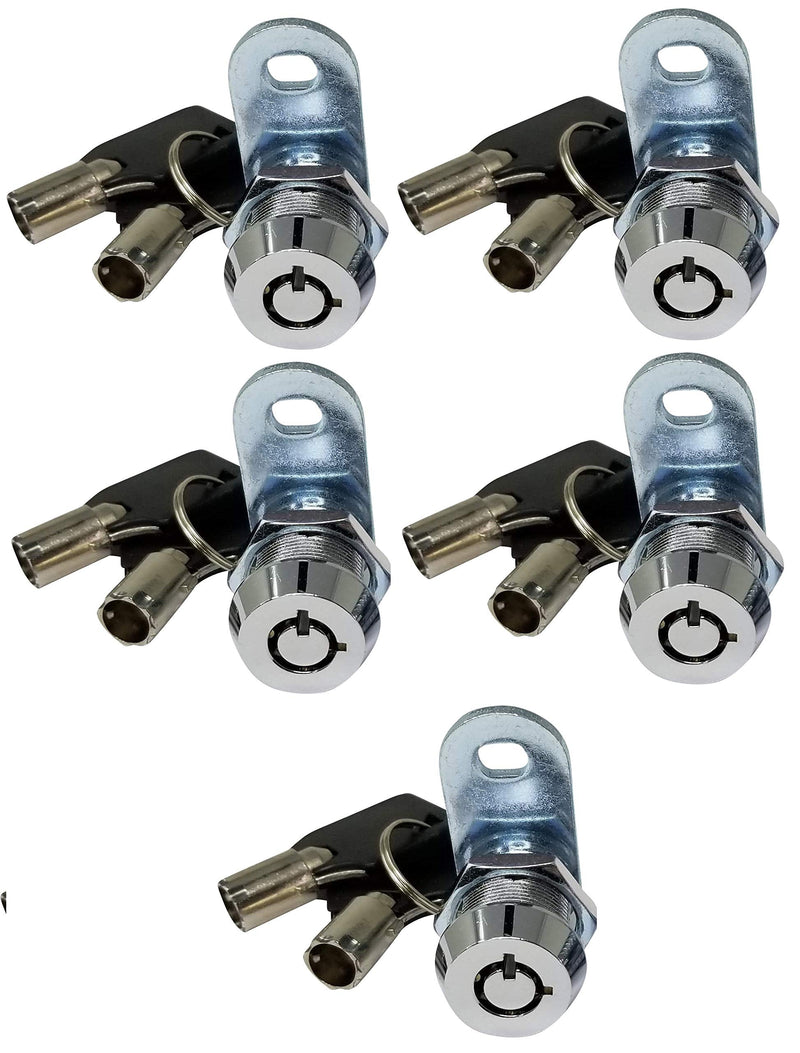 Tubular Cam Lock, Keyed Alike Removable Key RV Compartment Storage Lock Cabinet Locks (Chrome Pack of 5, 5/8 Inch 90°) Chrome Pack of 5 5/8 Inch 90°
