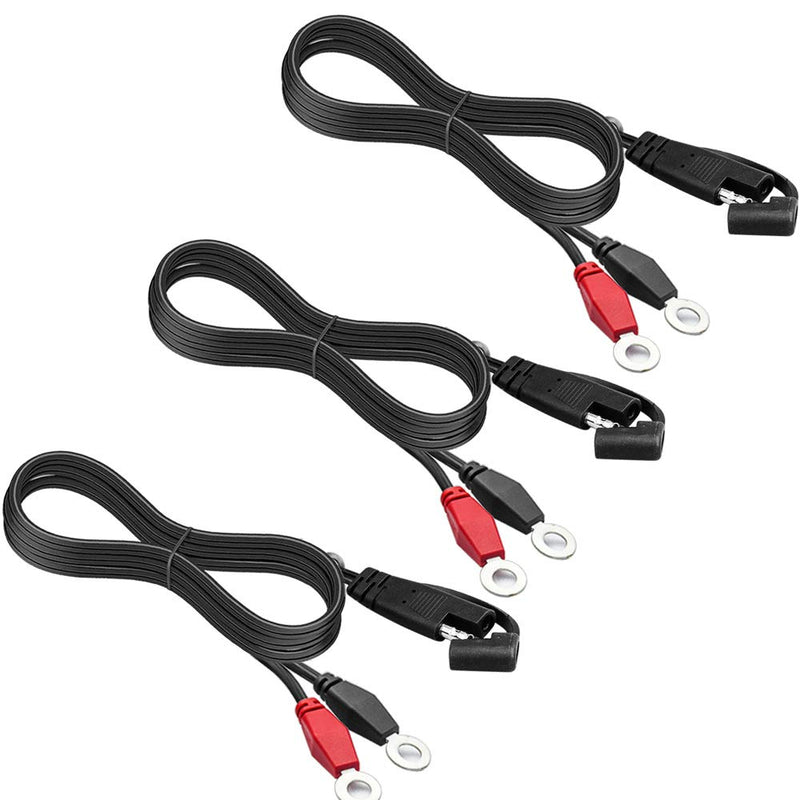 Battery Ring Terminal Harness with 2ft 18AWG Cable and 2-Pin SAE Quick Disconnect Plug (3 Pack)