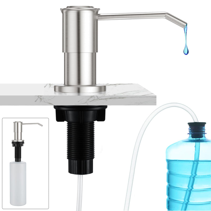 CREA Kitchen Sink Soap Dispenser Countertop for Kitchen Sink, Stainless Stee Built in Sink Soap Dispenser Brushed Nickel for Bathroom with 39" Tube Large Capacity 17 OZ Bottle Circular