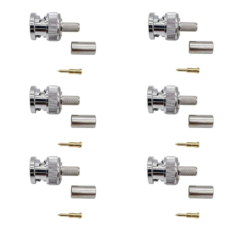 Pack of 6 - BNC Male Connectors for LMR-240 (RG8x) Type Cable (6, Pack)