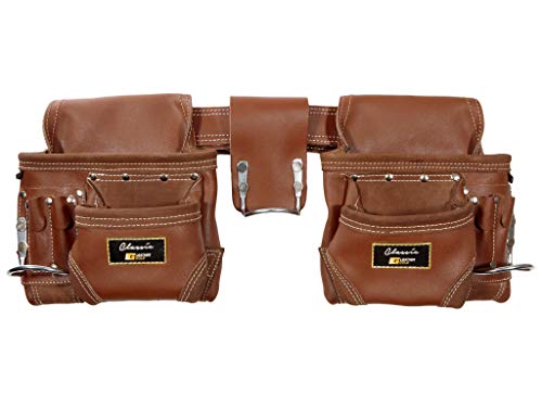 Framers Rig Tool Belt 3450, Brown Leather, 10 Sliding Pouches