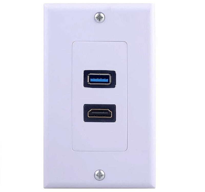 HDMI USB 3.0 Wall Plate, Halokny 1 Port HDMI Female + 1 Port USB3.0 Female Video Component Composite Audio Video Wall Face Plate Panel (1 USB3.0+1 HDMI)