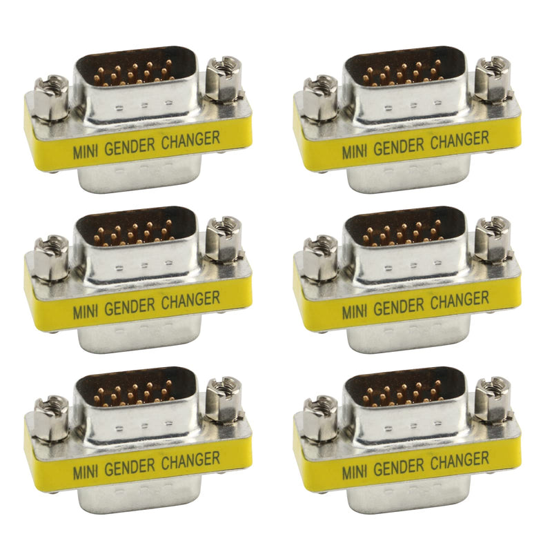Antrader 6-Pack DB15 VGA SVGA KVM Male to Male Mini Gender Changer Coupler Adapter Connector for PC DB15 ( Male to Male)