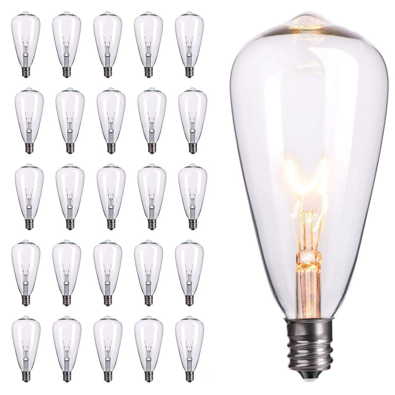 25-Pack Edison Replacement Light Bulbs,7-Watt E12 Candelabra Base ST40 Replacement Clear Glass Light Bulbs for Outdoor Patio ST40 String Lights, Warm White E12 Bulbs - 25 PC