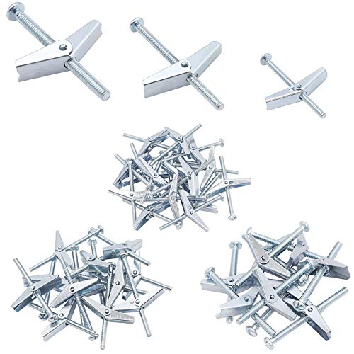 HELIFOUNER 45PCS Toggle Bolt and Wing Nut for Hanging Heavy Items on Drywall - 1/8 Inch, 3/16Inch, 1/4Inch 1/8 Inch, 3/16 Inch, 1/4 Inch (45 Pieces)