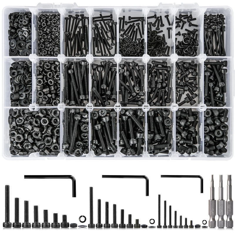 Hex Socket Metric Bolt Assortment, 1713Pcs M2 M3 M4 | 21 Sizes 4mm–30mm Length; 12.9 Alloy Steel, Zinc Plated; Includes Screws, Nuts & Washers and Hex Bits for Machinery Repair A. M2 M3 M4