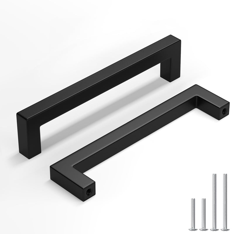 homdiy 10 Pack Black Cabinet Handles 5-1/16 Inch(128 mm) Hole Centers Matte Black Cabinet Pulls Stainless Steel Drawer Dresser Handles Square Bar Hardware Drawer Pulls Stainless Steel Dresser Hardware 5-1/16 Inch Hole Centers