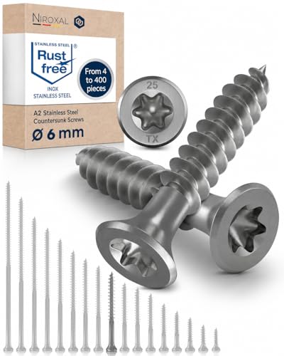 #14-2-1/4″ Exterior Wood & Fence Screws 6x55mm Stainless Steel Flat Head Deck Screws Partial Thread 6mm Strong 55mm Long 200 Pieces Rust Resistant A2 55 mm ≈ 2.17 in