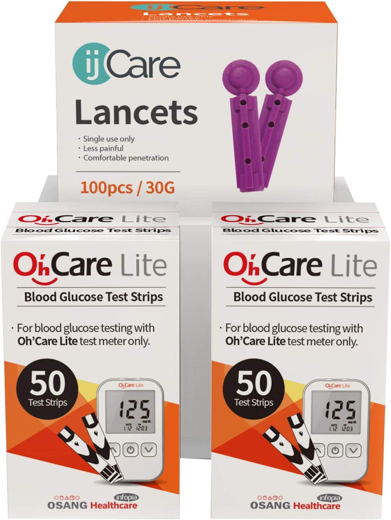 Oh’Care Lite Blood Sugar Testing Monitor – Glucose Test Strips and Lancets for for Blood Testing – Accurate and Affordable Diabetic Supplies (100 Strips + 100 Lancets) 100 Strips + 100 Lancets