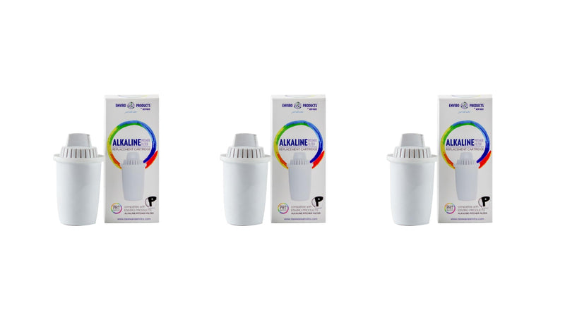 New Wave Enviro Alkaline Pitcher Replacement Cartridge 3 Pack, 80 Gallon Filter Life per Cartridge, Easy Installation, White