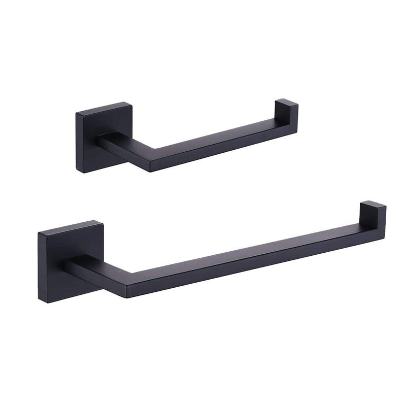 GERZWY SUS 304 Stainless Steel Bathroom Hardware Set Matte Black Towel Ring and Toilet Paper Holder Bath Hardware Accessories Sets Wall Mounted IG1856-2BK