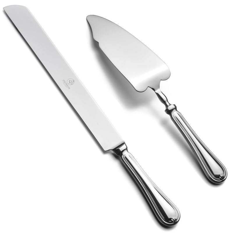 2 Piece Wedding Cake Server Set,18/10 Stainless Steel Dessert Set Pie Server Cake Cutter Knife for Birthday,Anniversary,Holiday,Baby Shower,Party Mademoizelle Stainless Steel-M