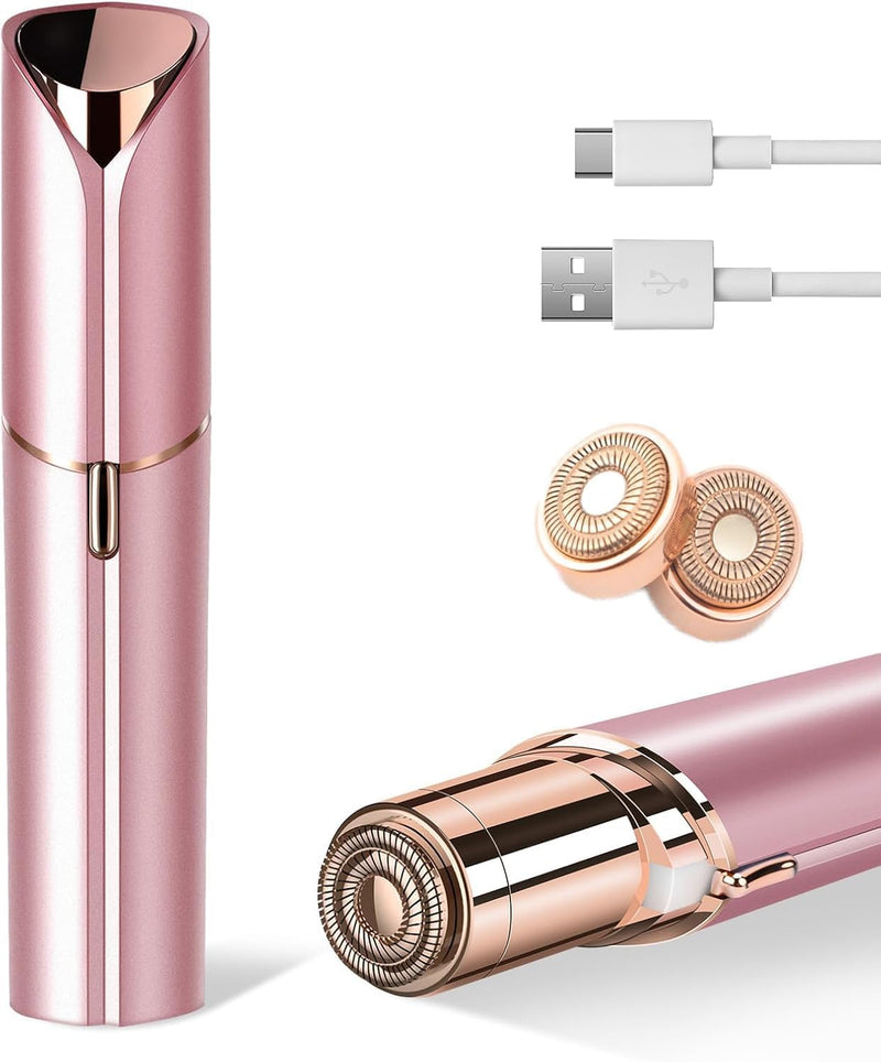 Facial Hair Remover for Women, Leuxe Painless Hair Removal Waterproof Shaver Razor with LED Light for Peach Fuzz Fine Hair Chin Cheek Upper Lip Pink