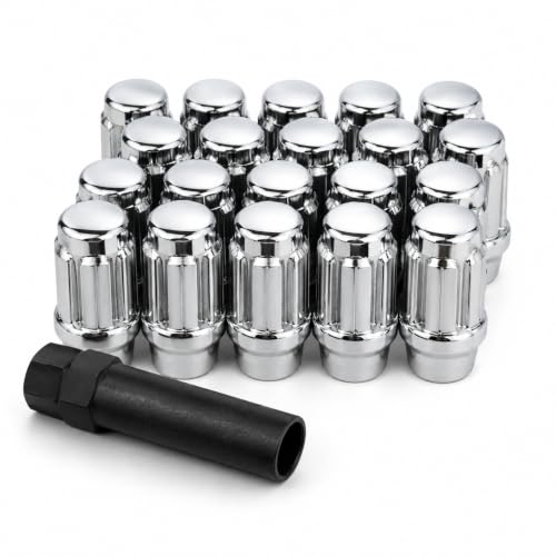 ET Spline Drive Tuner 7/16" Thread Chrome Lug Nut 24 Pc Set with Key Pack of 24