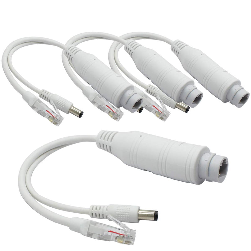 ANVISION 4-Pack Active 48V to 12V Waterproof PoE Splitter Adapter, IEEE 802.3af Compliant 10/100Mbps, for IP Camera AP Voip Phone and More, White