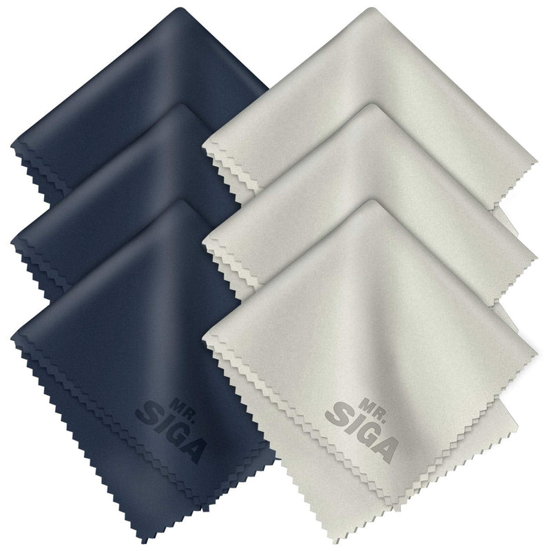 MR.SIGA Premium Microfiber Cleaning Cloths for Lens, Eyeglasses, Screens, Tablets, Glasses, 6 Pack, 6 x 7 inches (15 x 18 cm) Navy/Gray 6 Pack-6 X 7 inch