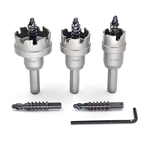 Hole Saw Set 3pcs JESTUOUS 3/8 Inch Shank Diameter 7/8 1-1/8 1-3/8 Cutting Dia TCT Carbide Tipped Tooth Drill Bit for Stainless Steel Metal Wood