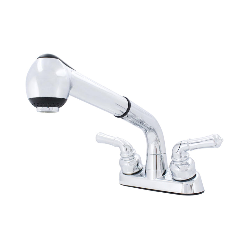 WMF 2 Handle Utility/Laundry/Shop Sink Faucet with Pull Out Sprayer in Chrome, Non-Metallic ABS Plastic, 4" Centerset for Laundry Room, Garage, Mud Room, RV