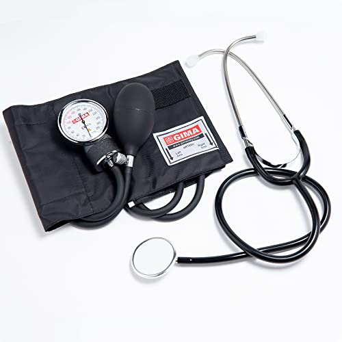 GIMA YTON Classic Aneroid Sphygmomanometer with Stethoscope, Nylon Strap with Fastening, Latex Free, Manual Adjustment, Bulb with Chrome Valve