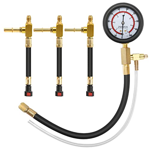 BETOOLL Fuel Pressure Test Kit 0-100PSI with 9.49,7.89,6.30 Fuel Line Fittings Fuel Pressure Tester Kit