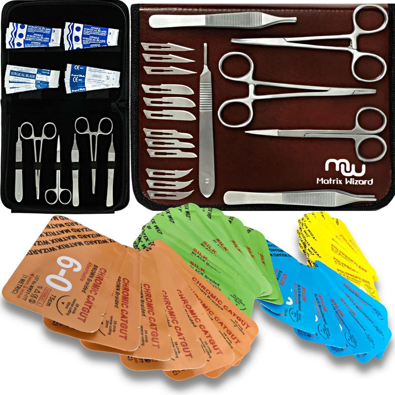 Sterile Sutures Thread with Needle (25 Mixed 3/0, 4/0, 5/0, 6/0, 7/0) - RN, EMT, Vet Clinic Rotation, Emergency Camping Hiking First Aid Demo, Surgical Wound Closure Training, ER Trauma Practicing Set