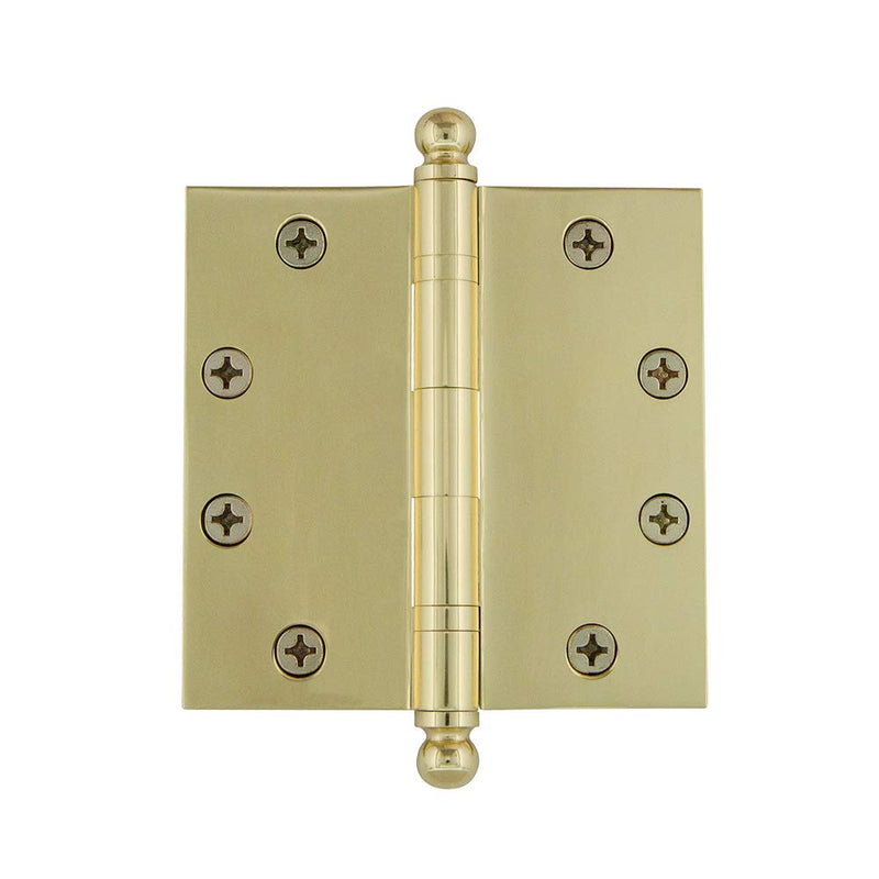Nostalgic Warehouse Ball-Tip Residential Door Hinge with Square Corners 4.5" x 4.5" Polished Brass