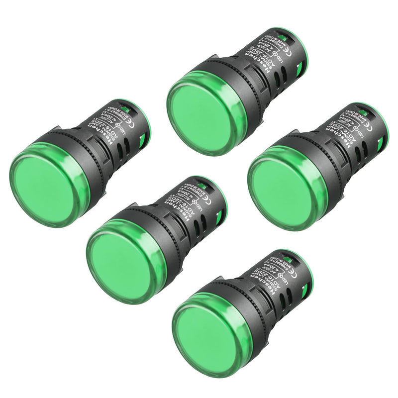 Heschen 5 x 22mm LED Indicator Light AD16-22D/S 220VAC 20mA Green