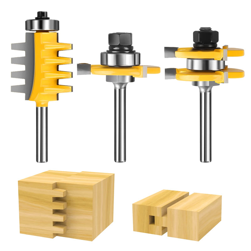 Finger Joint & Tongue and Groove Router Bits Set, 1/4 Inch Shank, 3 Pack | Precision Wood Joinery; Clean Cutting Performance; Reversible Profile Design; Multi-Material Compatibility 1/4" Shank 1/4" Shank Router Bit Set 3PCS