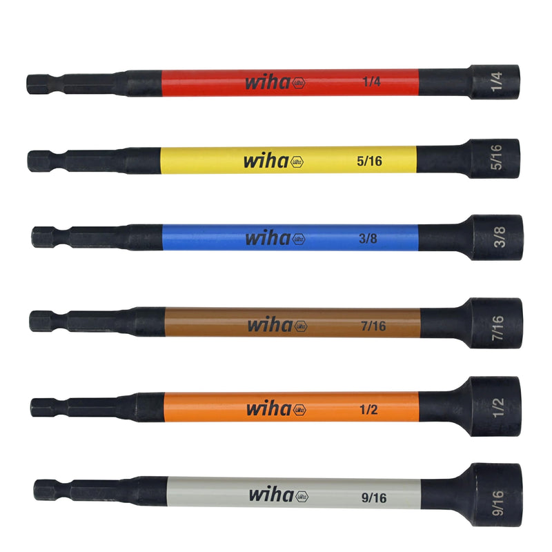 Wiha 70486 Color Coded Magnetic Nut Setter SAE 6 Pc. Set Setter Set