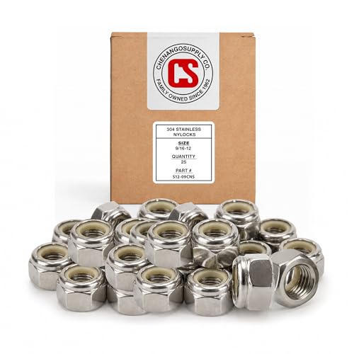 Stainless 9/16-12 Nylon Insert Lock Nuts, 304 Stainless Steel, 25 Pieces (9/16-12 Nylock)