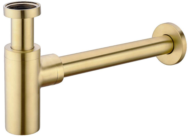 TRUSTMI Bottle Trap, Brass Decorative 1 1/4 Bathroom Sink P Trap, Large Body Round Lavatory Waste Drain Kit, Brushed Gold
