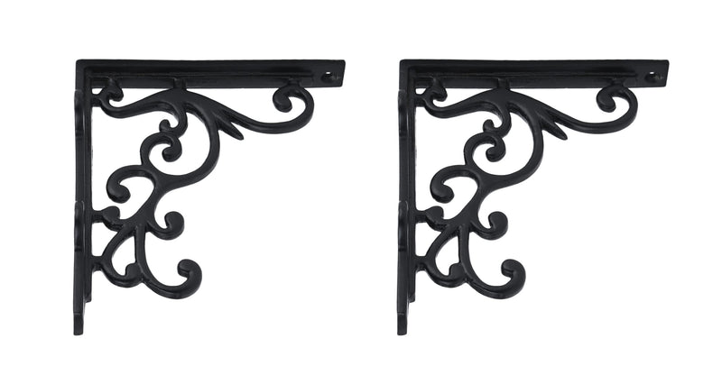 Set of 2 Black Shelf Brackets for 6", 8" Shelves - Black Powder Coat Finish - 5" X 4.5" Heavy Duty Iron L Brackets for Wall Shelves Hardware Included, Set of 2 Black Powder Coat 5" x 4 1/2"