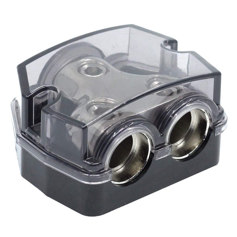 2 Way Power Distribution Block, 0/2/4 AWG Gauge in, 0/4/8/10 Gauge Out, Car Audio Stereo Amp Distribution Connecting Block for Audio Splitter (1x0GA+2x0GA) 1x0GA+2x0GA