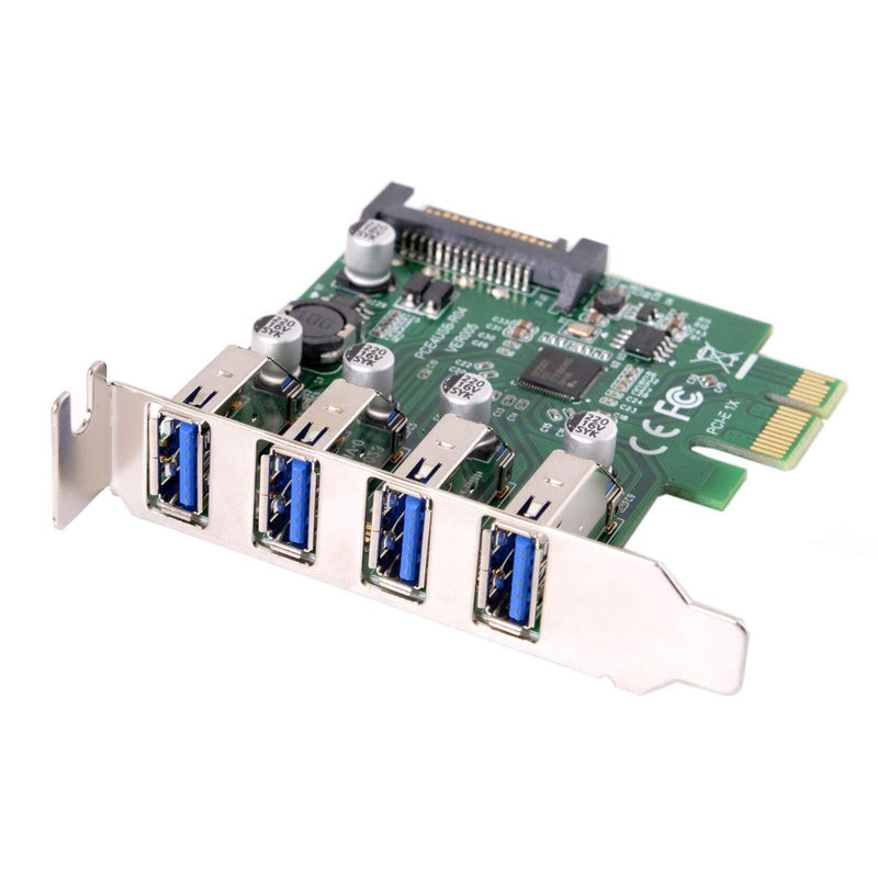 cablecc Low Profile 4 Ports PCI-E to USB 3.0 HUB PCI Express Expansion Card Adapter 5Gbps for Motherboard