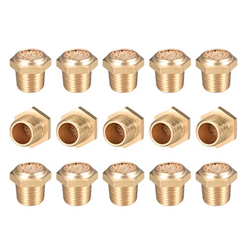 sourcing map Brass Silencer G1/8 Male Thread Bronze Silencer Body Flat Pack of 15