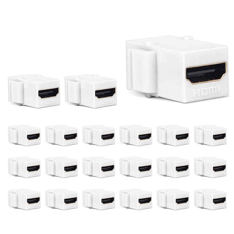 PHIZLI HDMI Keystone Jack 4K, 20 Pack HDMI Keystone Insert Female to Female Coupler Adapter (White) 20 Plus 1