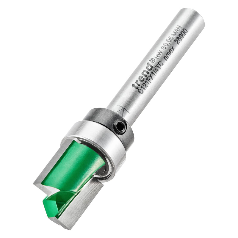 Trend Craft Pro 1/4" Shank Guided Template Profiler Router Cutter Bit - Ref C121FX1/4TC x Diameter 12.7mm; Cutting Length 12.7mm; Bearing 12.7mm Tungsten Carbide Tipped GUIDED PROFILER 9.5MM X 6.35MM CUT