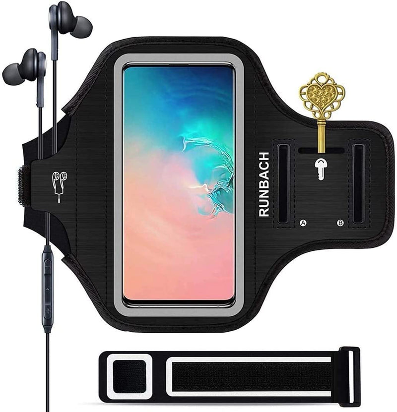 Armband for Samsung Galaxy S24+/S23+/S22+/S20+/S10+/S9+/S8+, Sweatproof Running Exercise Gym Bag with Fingerprint Touch/Key Holder and Card Slot (Black) Black