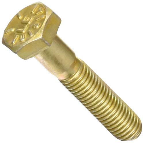 Zinc Yellow-Chromate Plated Hex Head Screw, Grade 8 Steel, 1/4"-28 Thread Size, 1-1/4" Long, Fully Threaded