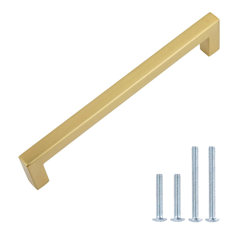 Amazon Basics Modern Square Cabinet Pulls, Kitchen Drawer Handles, 5.39-inch Length (5-inch Hole Center), Golden Champagne, 10-Pack 5.39 in (Length) (5 in Hole Center)